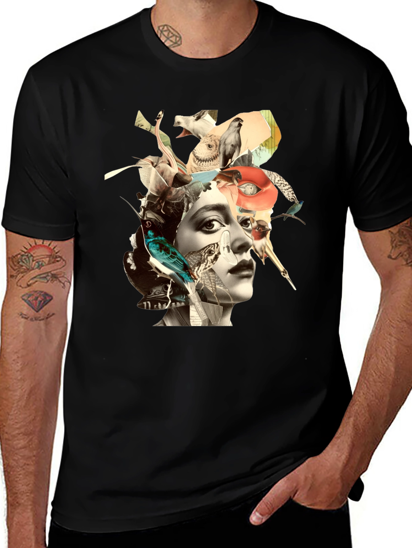 Artistic Collage Graphic Tee - Unisex Black T-Shirt