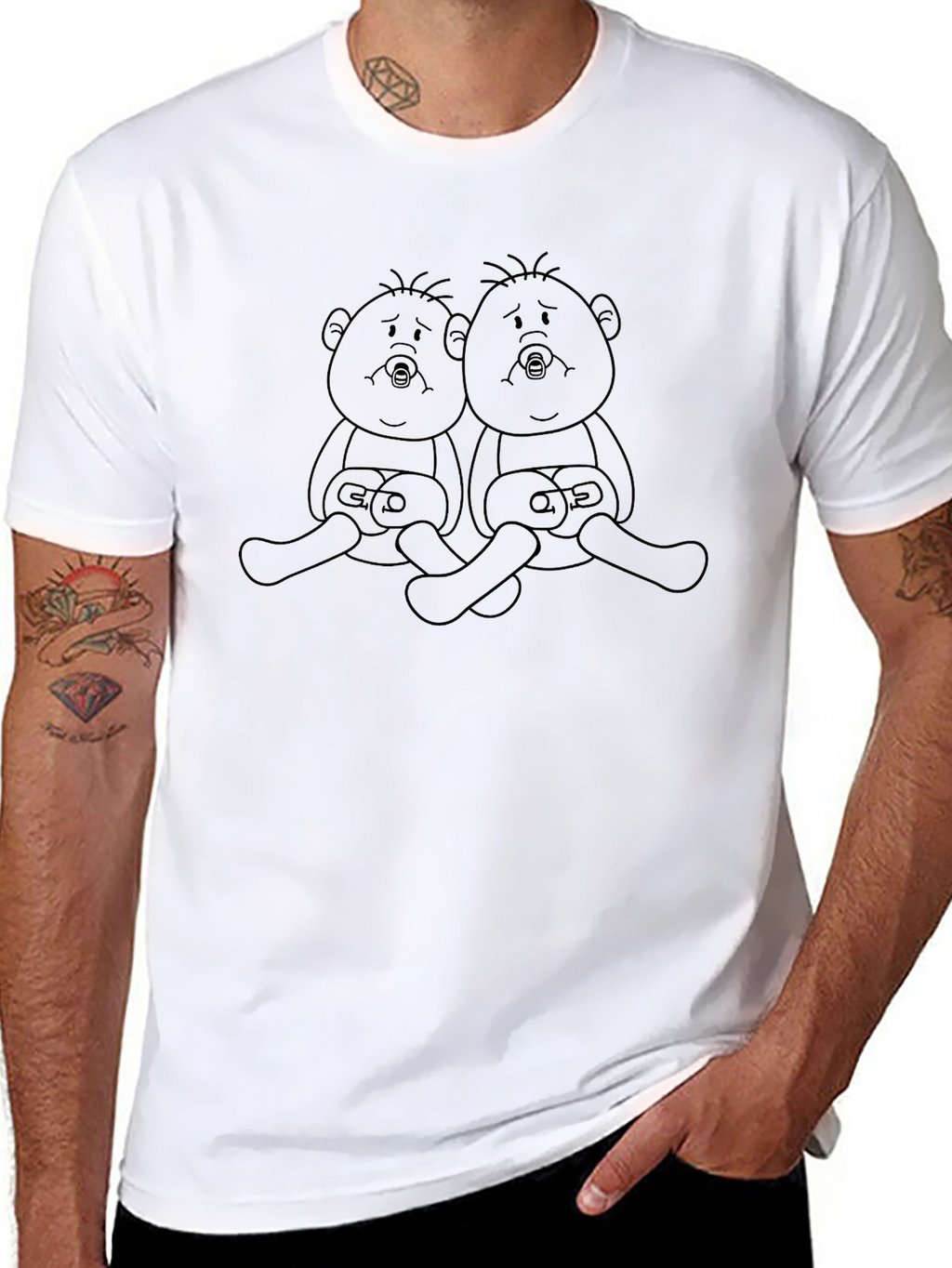 Cartoon Baby Twins Black T-Shirt