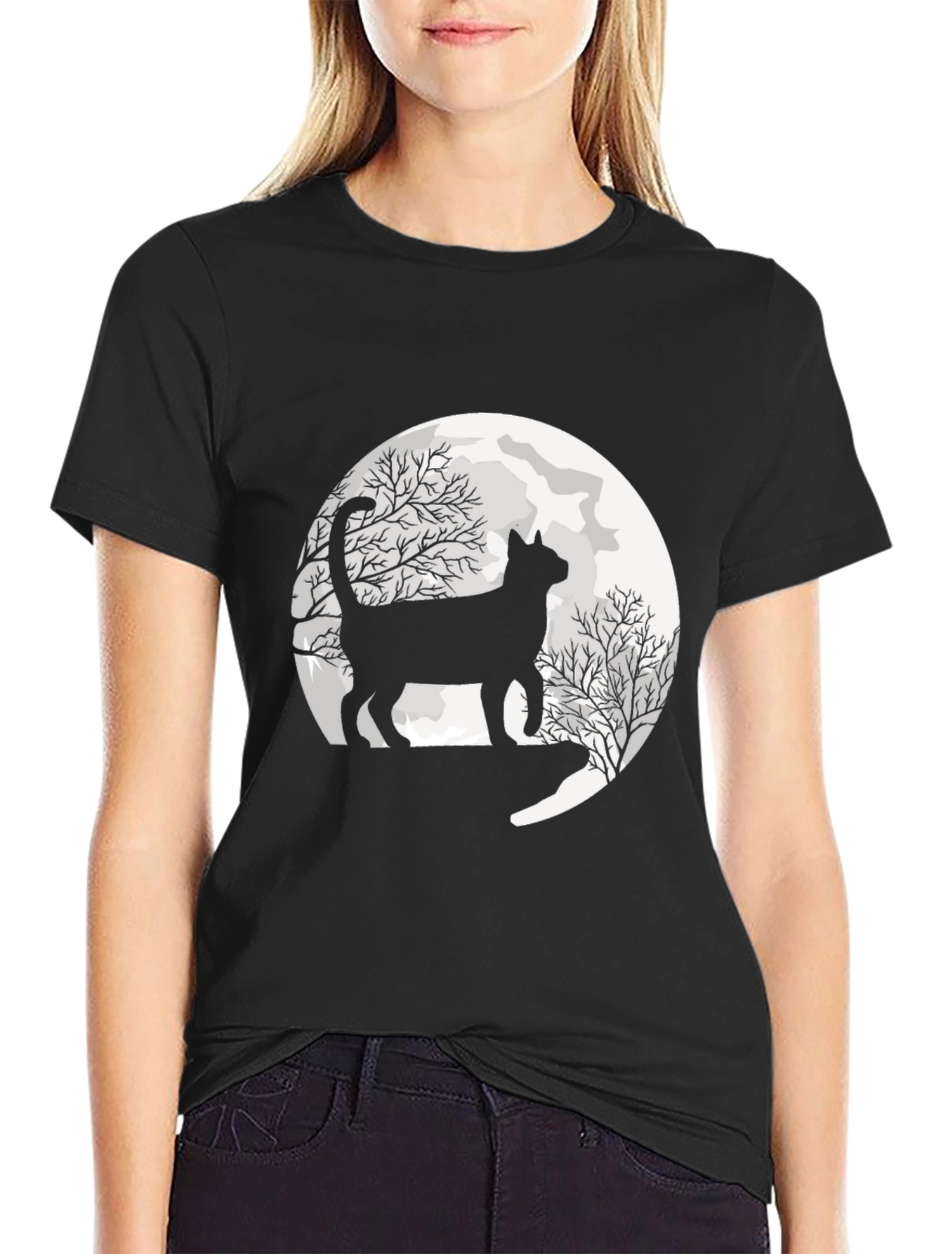 Black Cat Moon Graphic Tee - Unisex