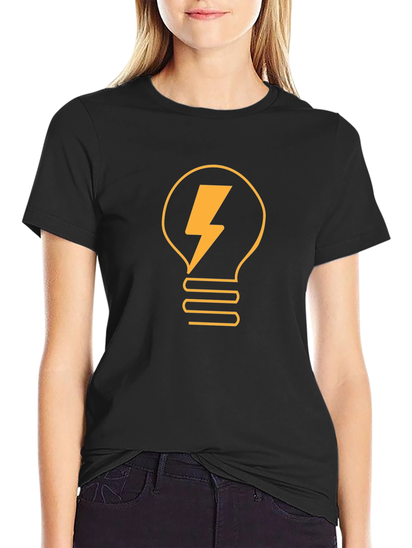 Black T-Shirt with Lightbulb Bolt Graphic