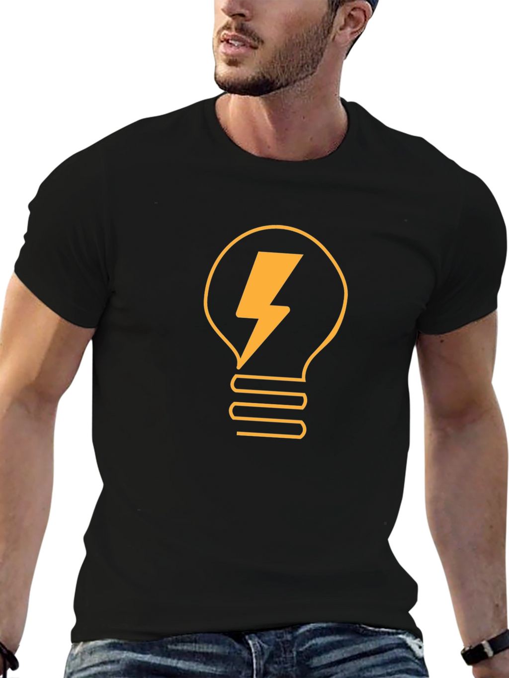 Black T-Shirt with Lightbulb Bolt Graphic