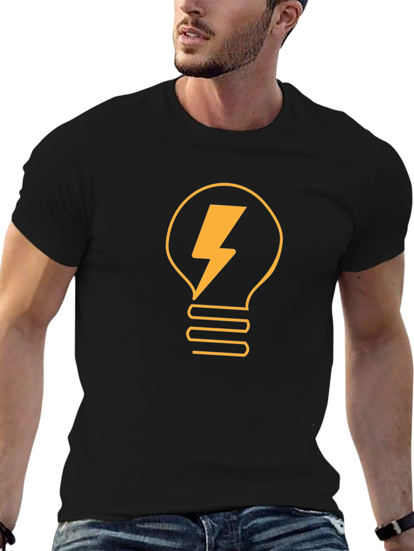 Black T-Shirt with Lightbulb Bolt Graphic