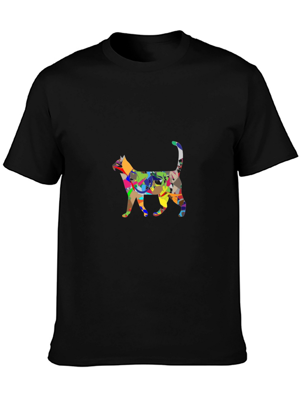 Abstract Cat Graphic Black T-Shirt
