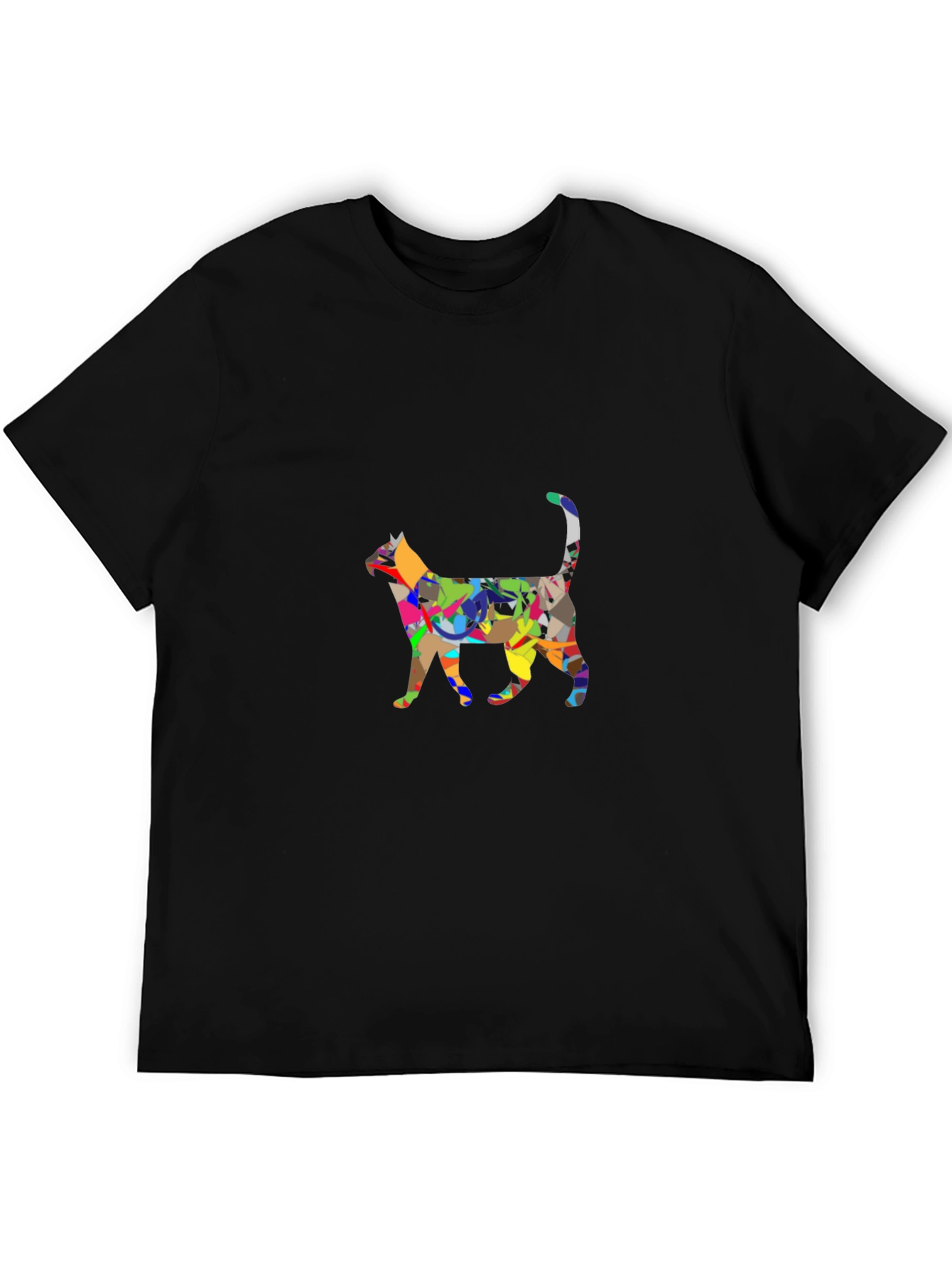 Abstract Cat Graphic Black T-Shirt