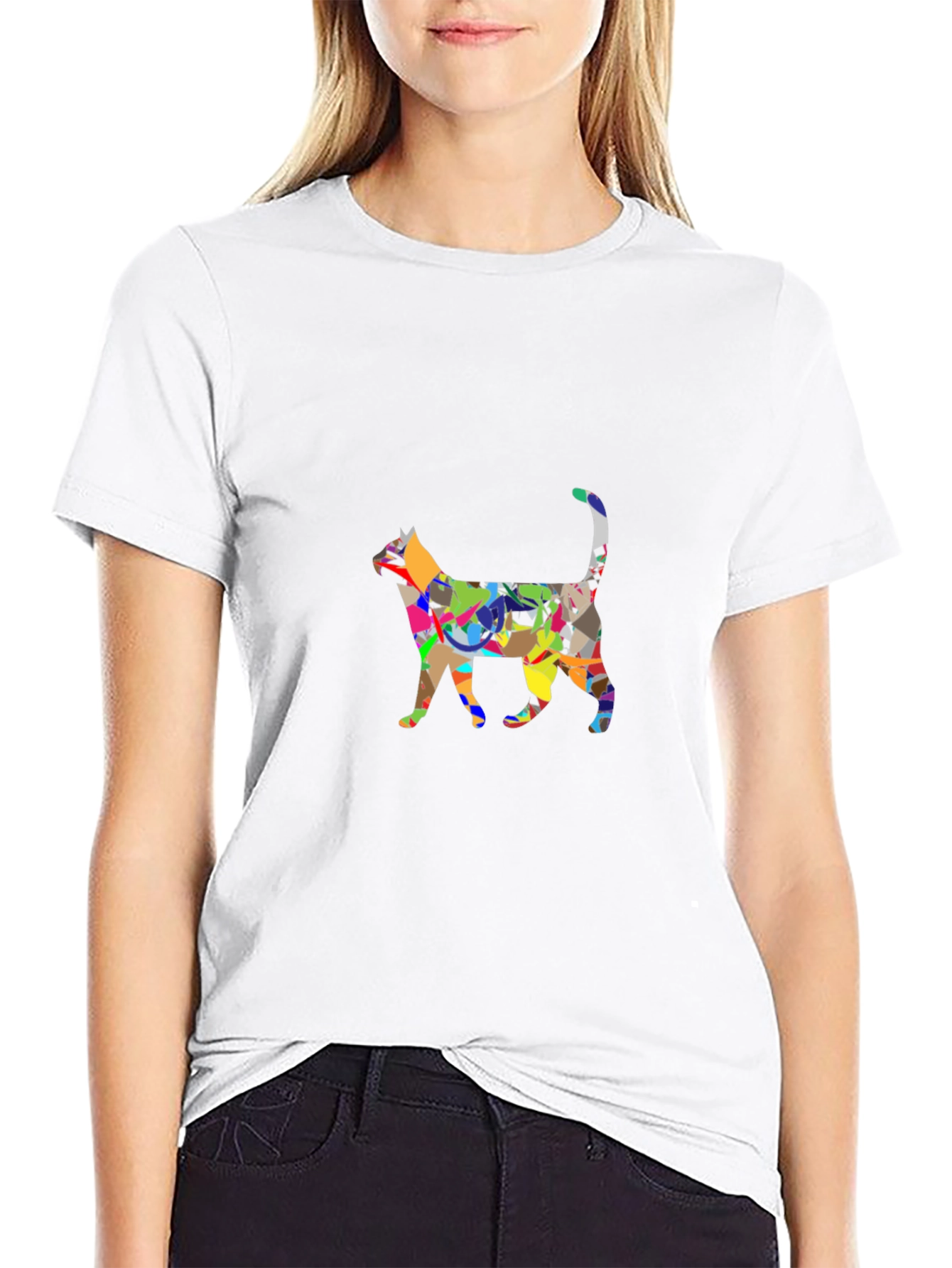 Abstract Cat Graphic Black T-Shirt