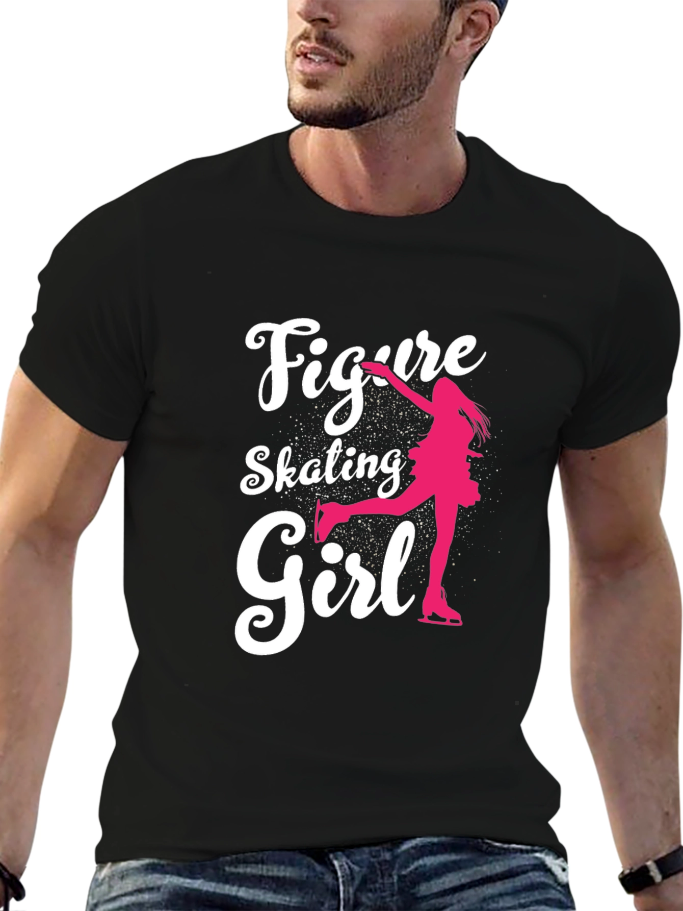 Figure Skating Girl Graphic Tee - Black Cotton T-Shirt