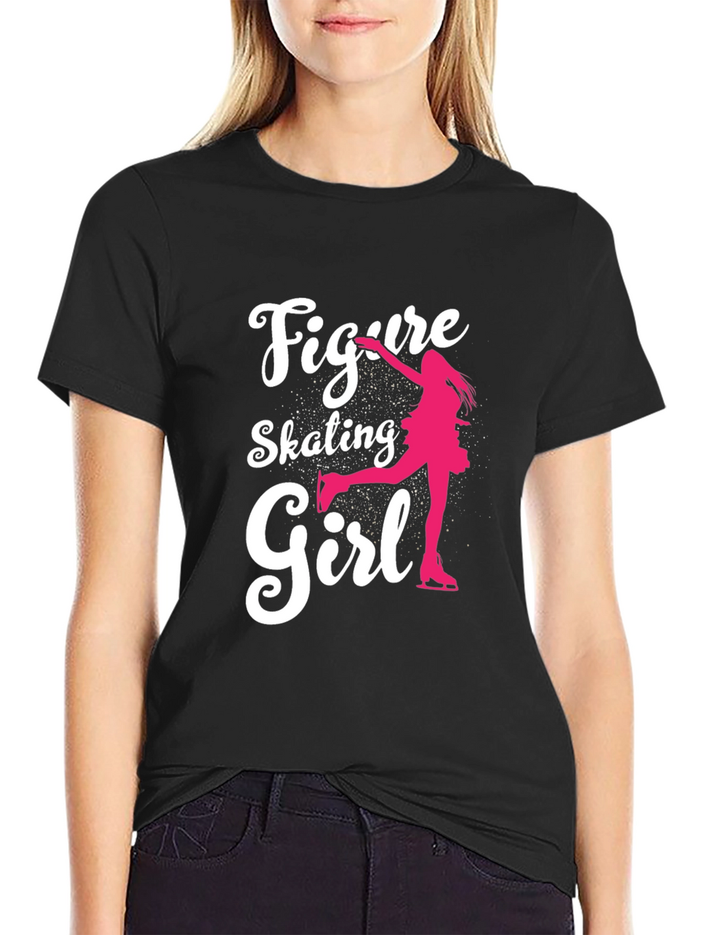Figure Skating Girl Graphic Tee - Black Cotton T-Shirt