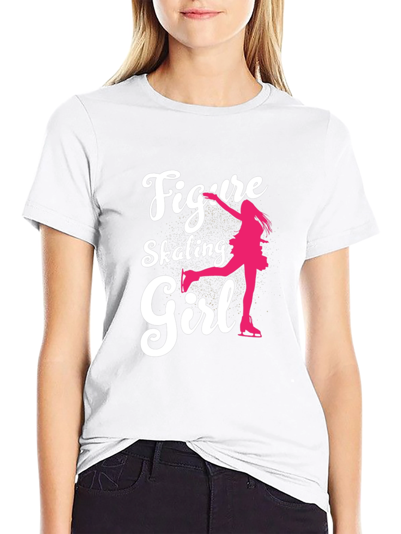 Figure Skating Girl Graphic Tee - Black Cotton T-Shirt