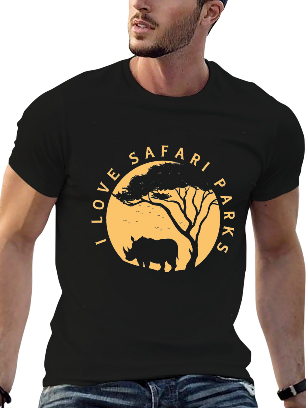 Safari Parks Graphic Tee - Mens Black Cotton T-Shirt