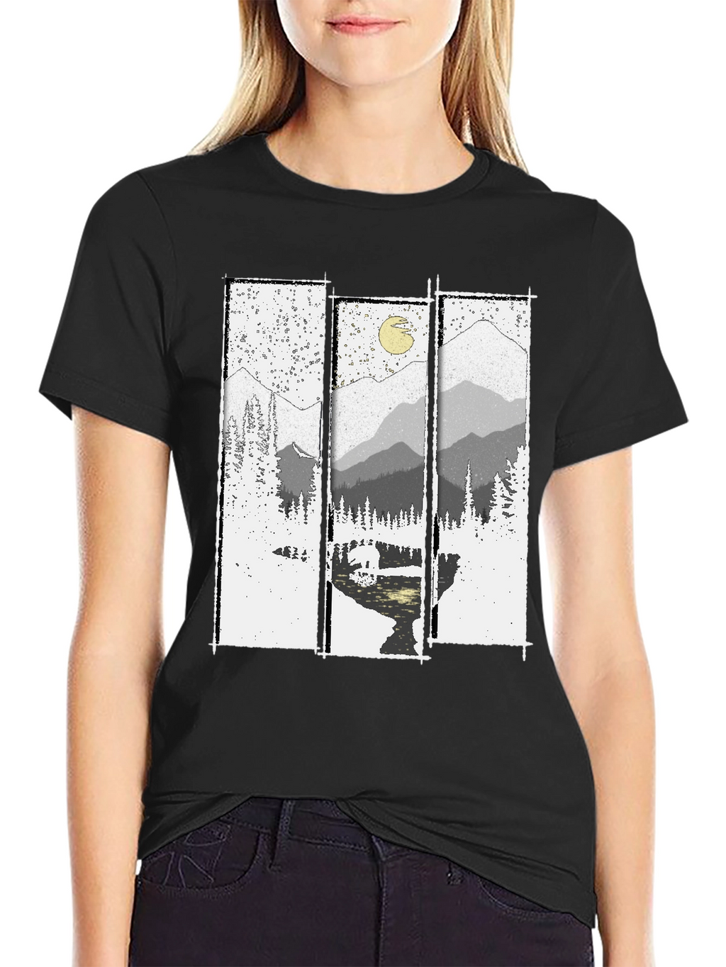 Mountain Vista Graphic Tee - Black Cotton T-Shirt
