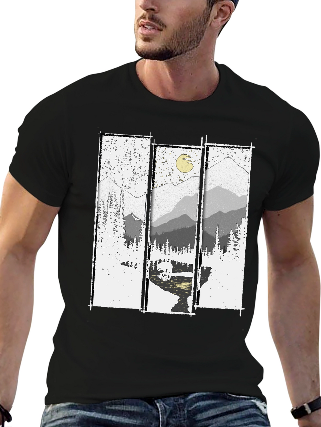 Mountain Vista Graphic Tee - Black Cotton T-Shirt