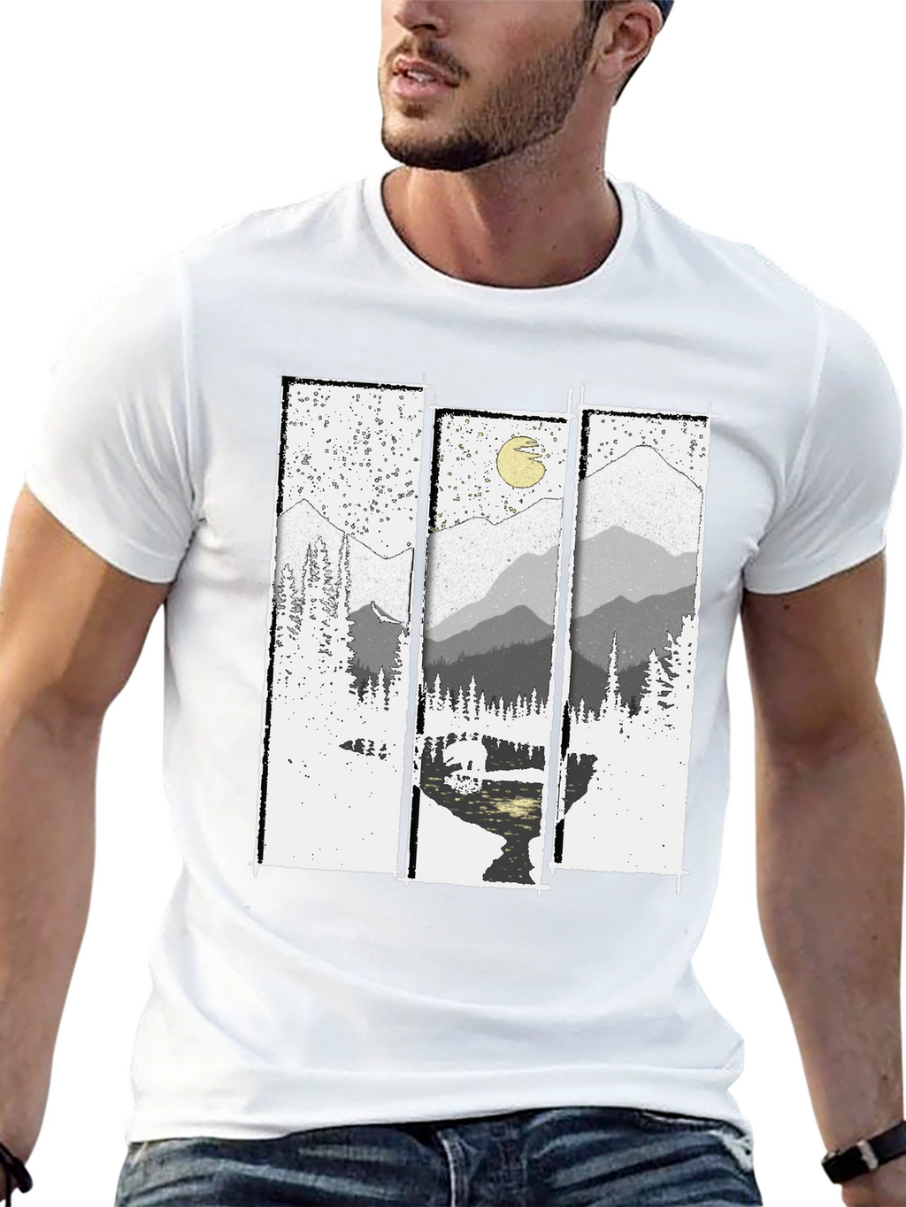 Mountain Vista Graphic Tee - Black Cotton T-Shirt