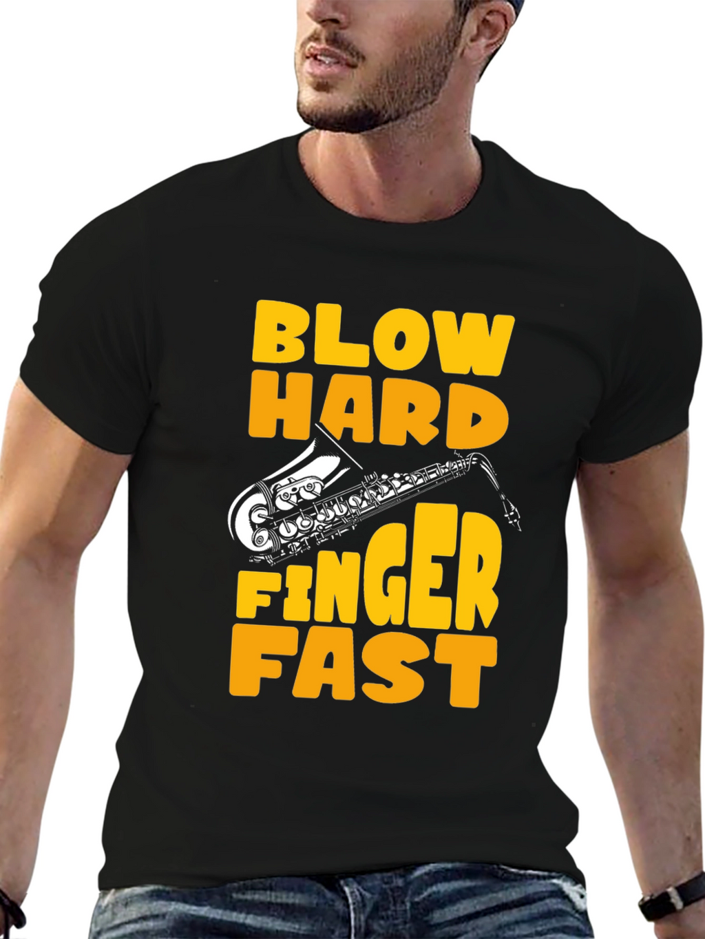 Blow Hard Finger Fast Saxophone Graphic Tee