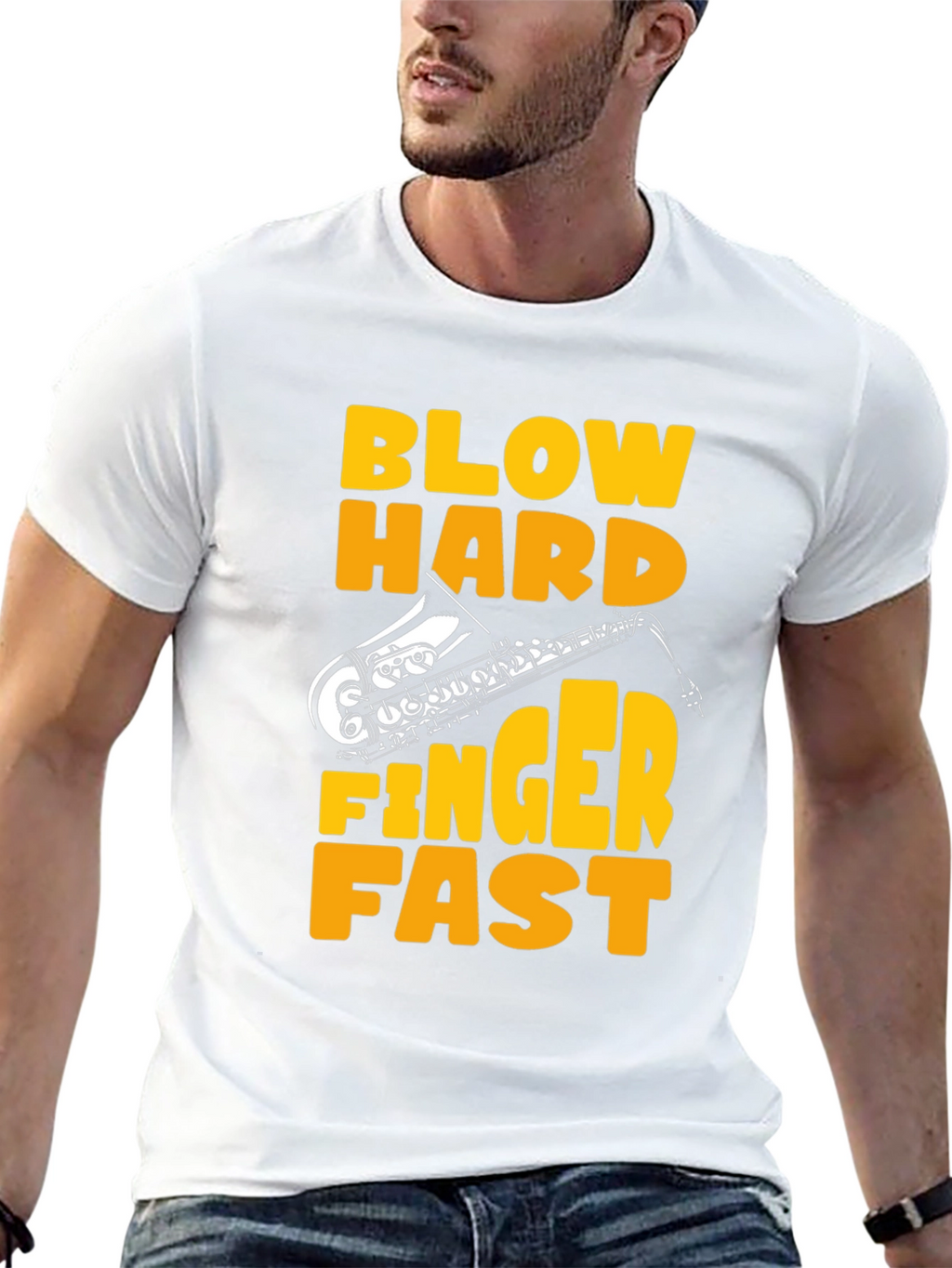 Blow Hard Finger Fast Saxophone Graphic Tee