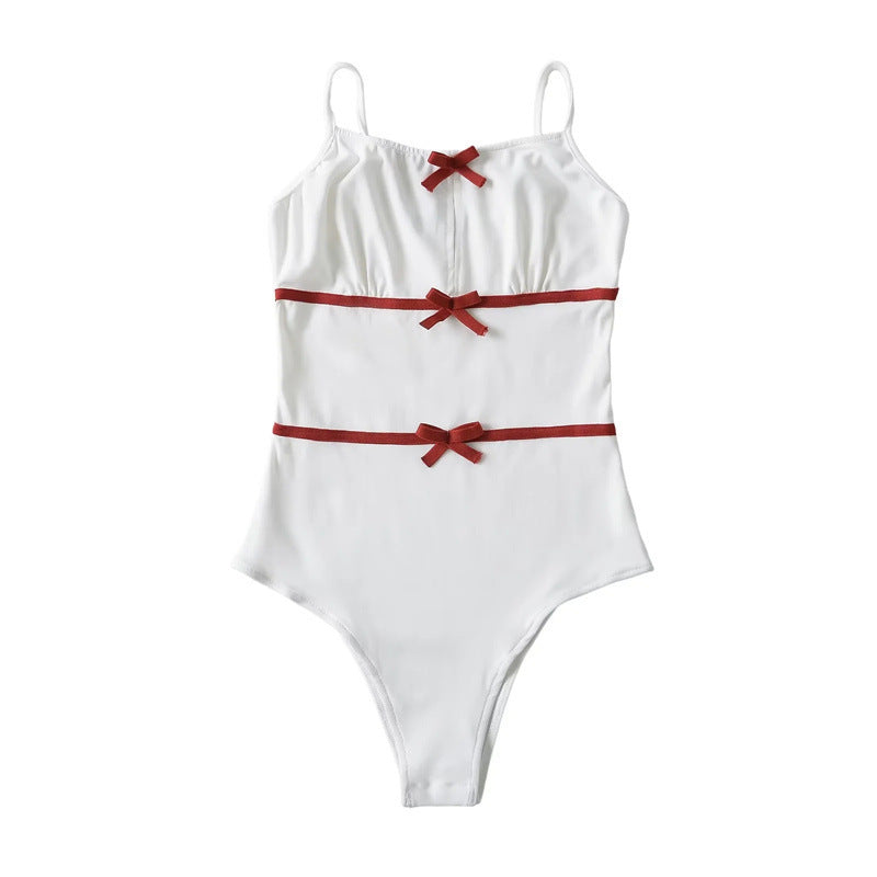 Bow embellished suspender jumpsuit