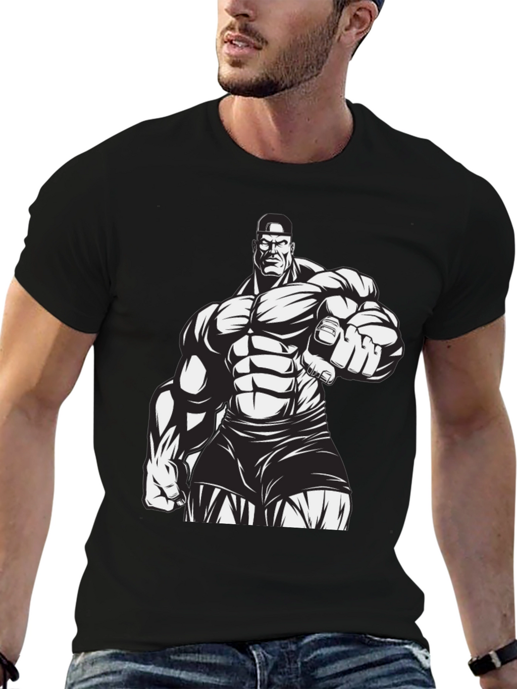 Muscle Man Graphic Black T-Shirt