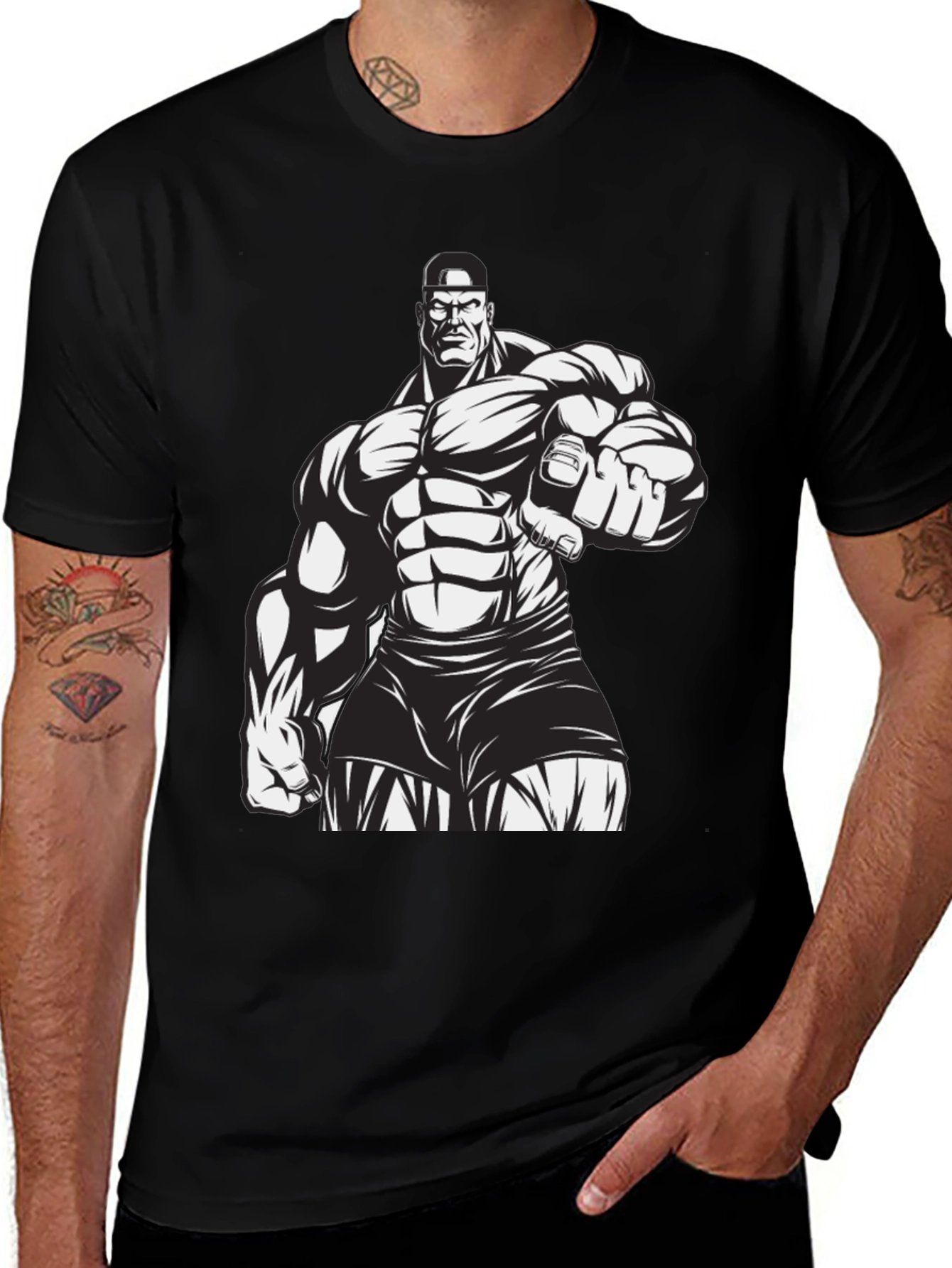 Muscle Man Graphic Black T-Shirt