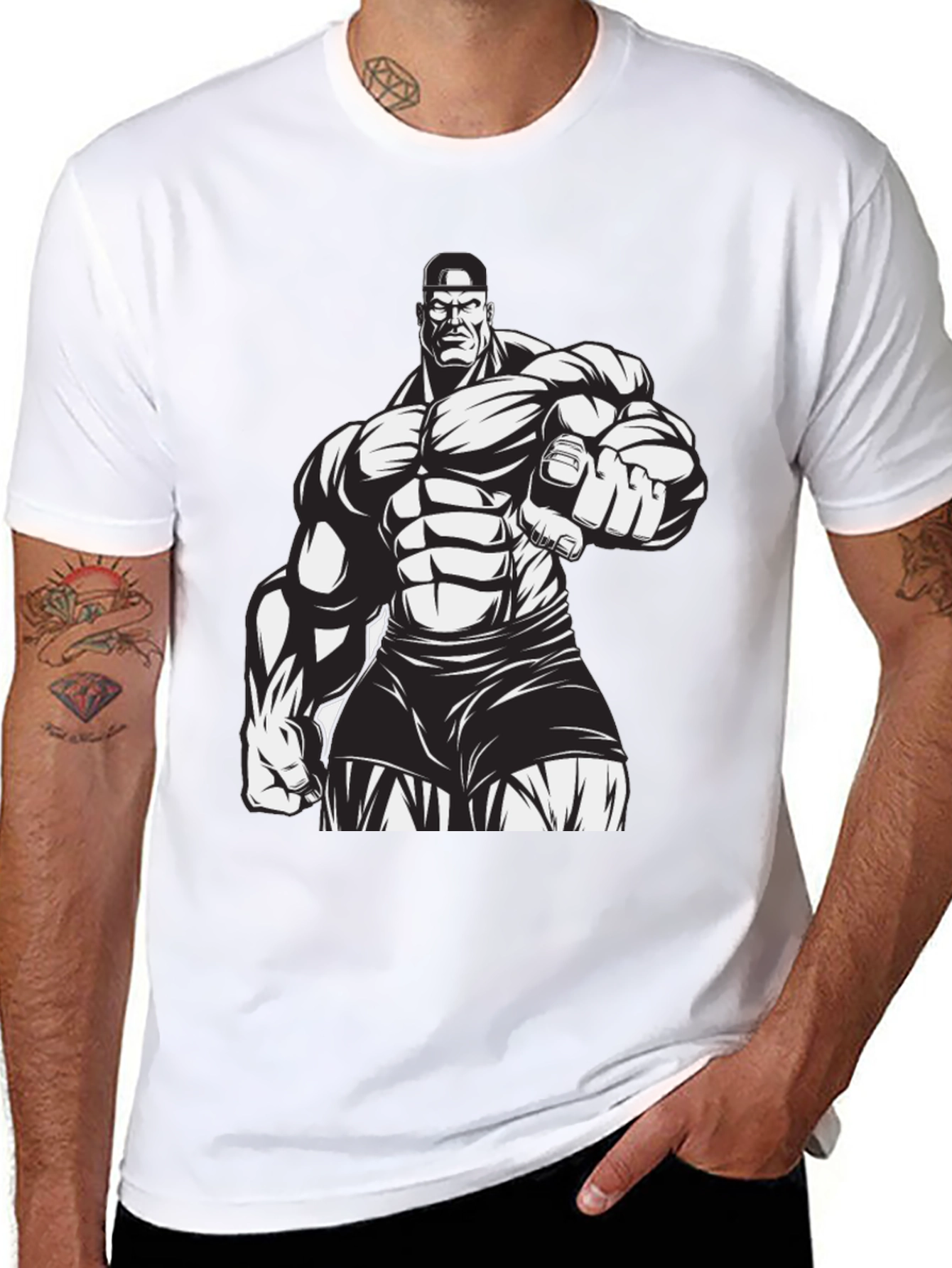 Muscle Man Graphic Black T-Shirt
