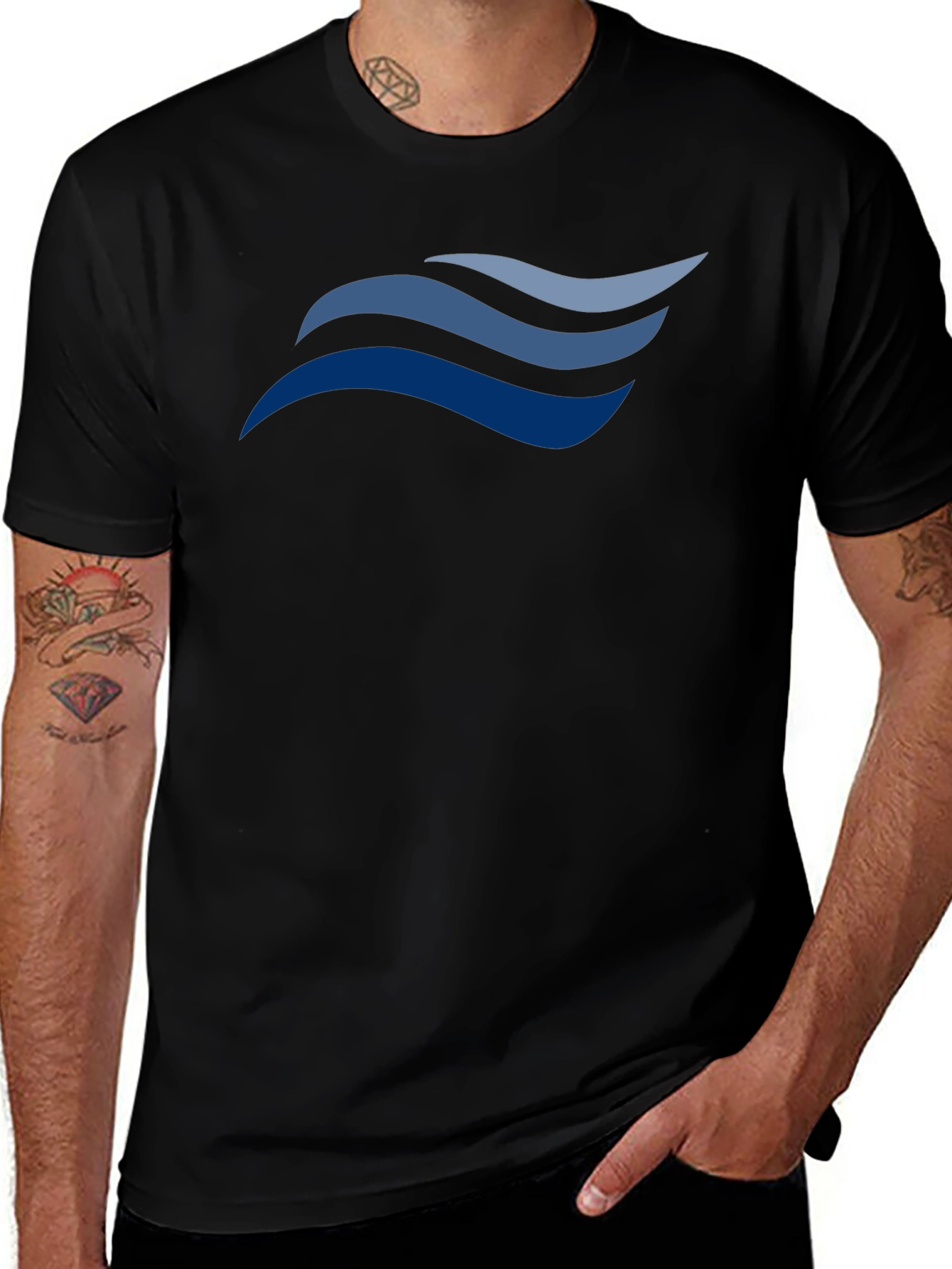 Stylish Black T-Shirt with Wave Design