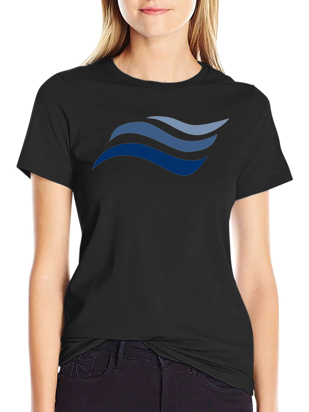 Stylish Black T-Shirt with Wave Design