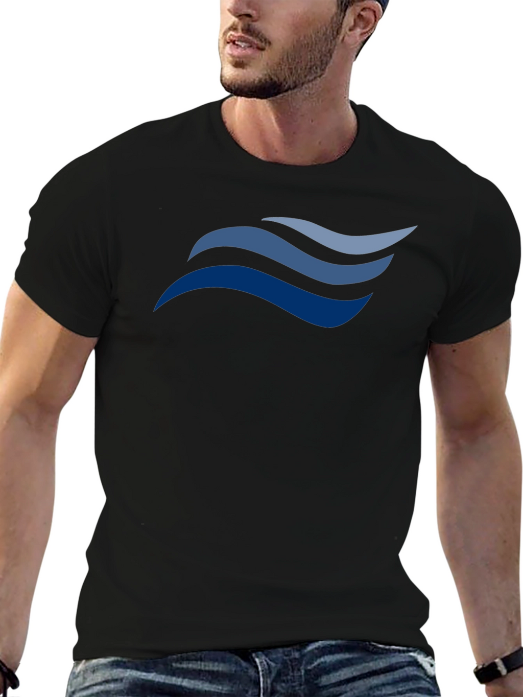 Stylish Black T-Shirt with Wave Design