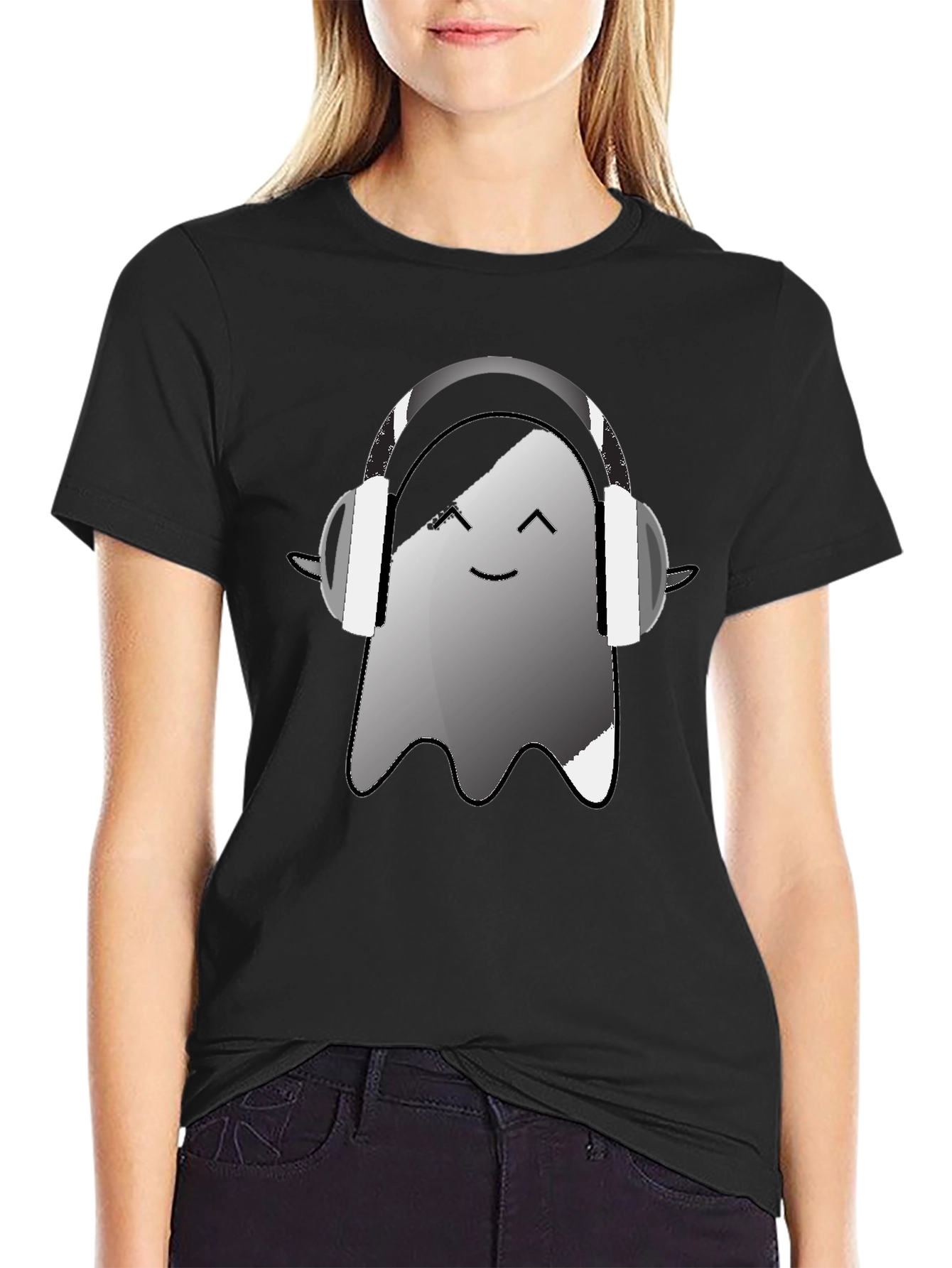 Ghost with Headphones Graphic Tee - Black