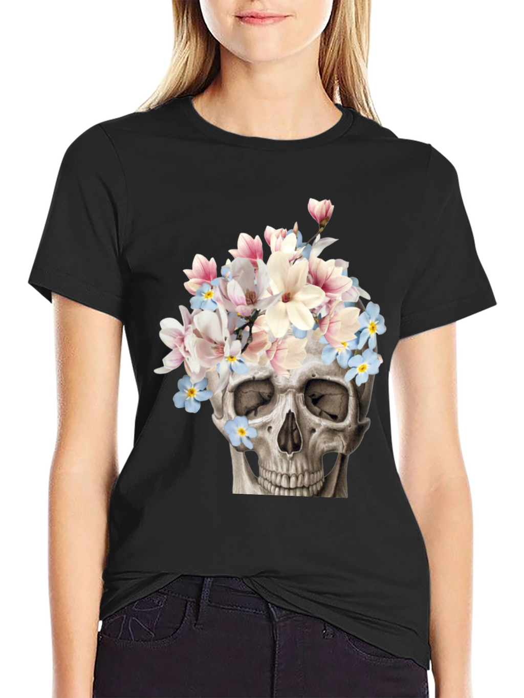 Floral Skull Graphic T-Shirt
