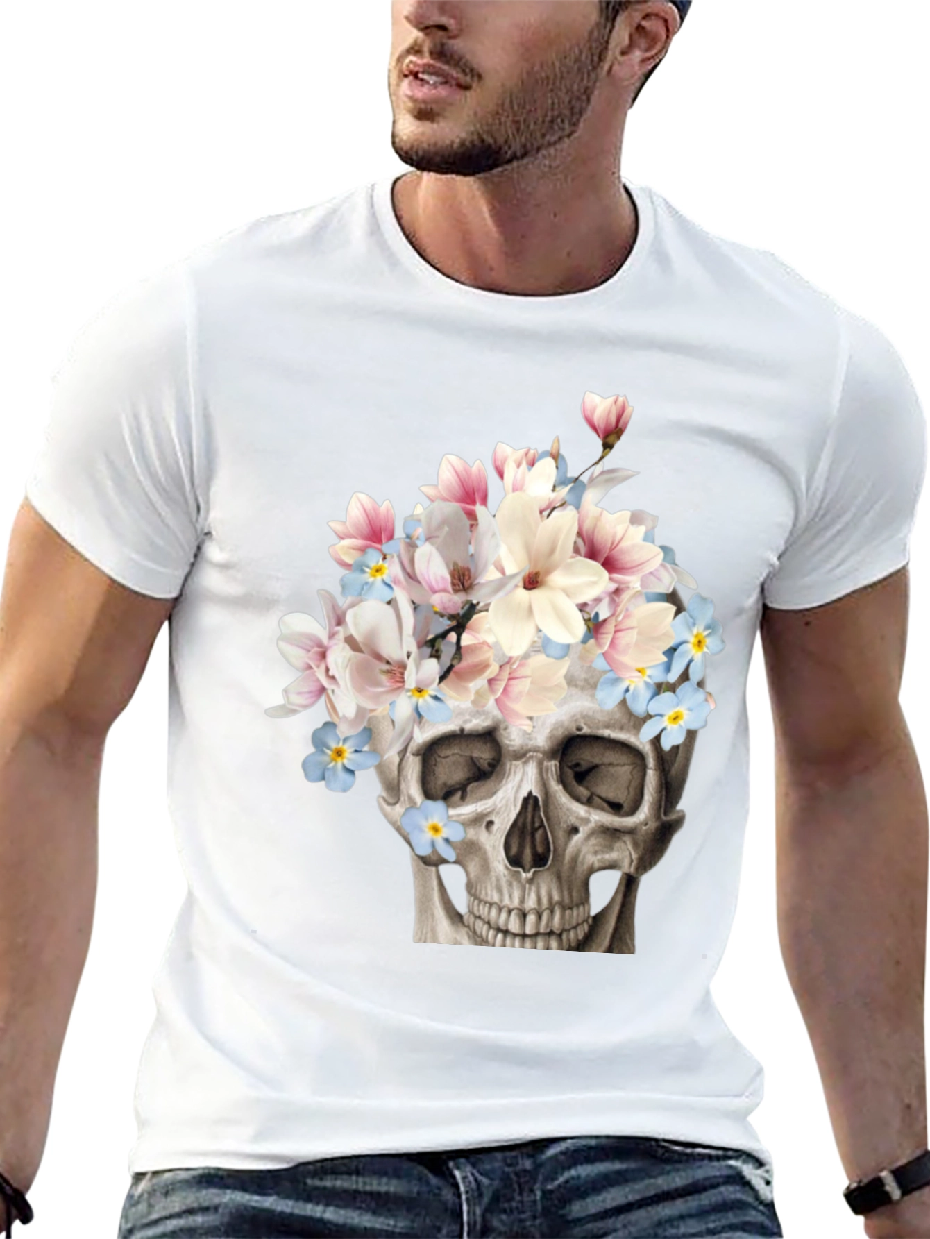 Floral Skull Graphic T-Shirt