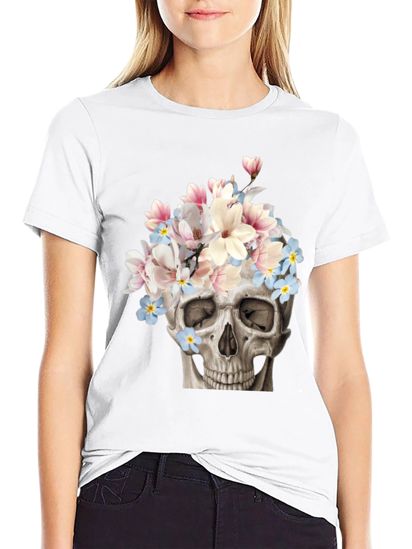 Floral Skull Graphic T-Shirt