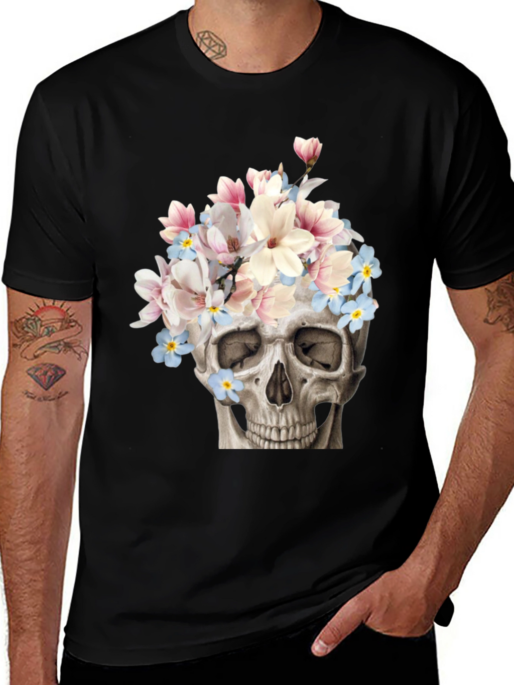 Floral Skull Graphic T-Shirt
