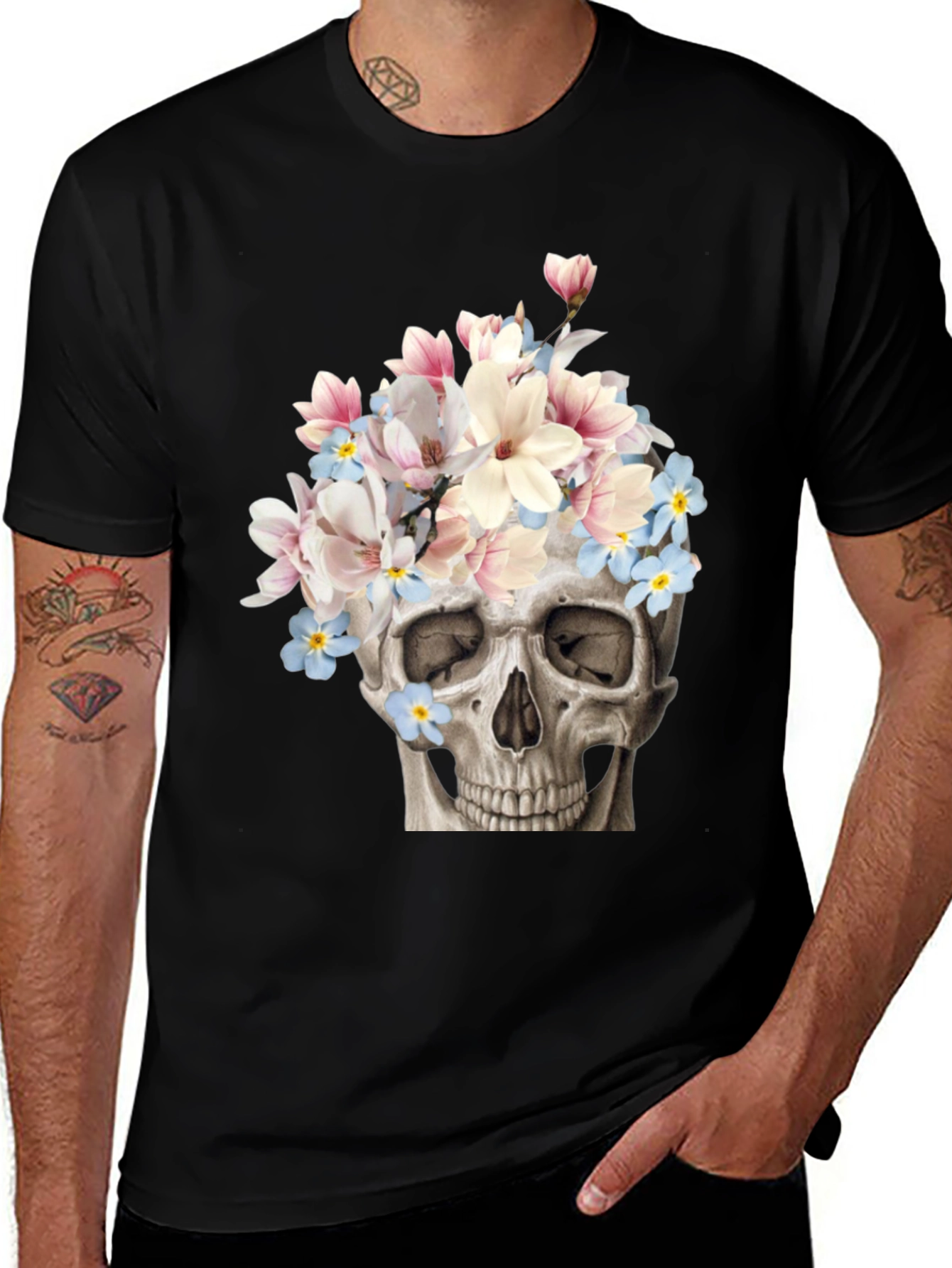 Floral Skull Graphic T-Shirt