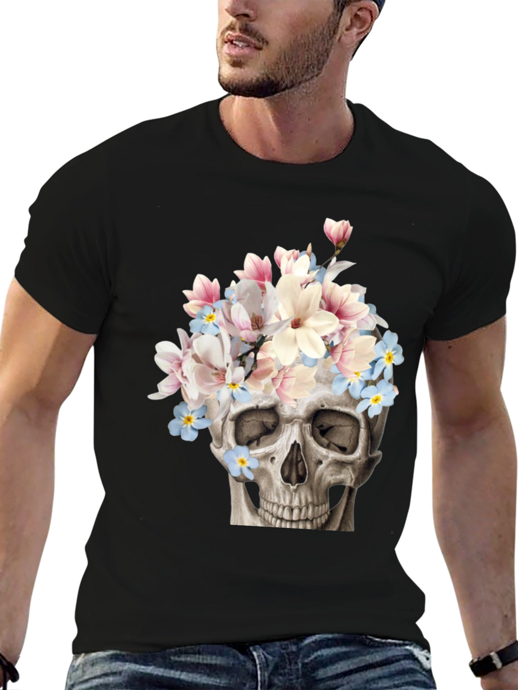 Floral Skull Graphic T-Shirt