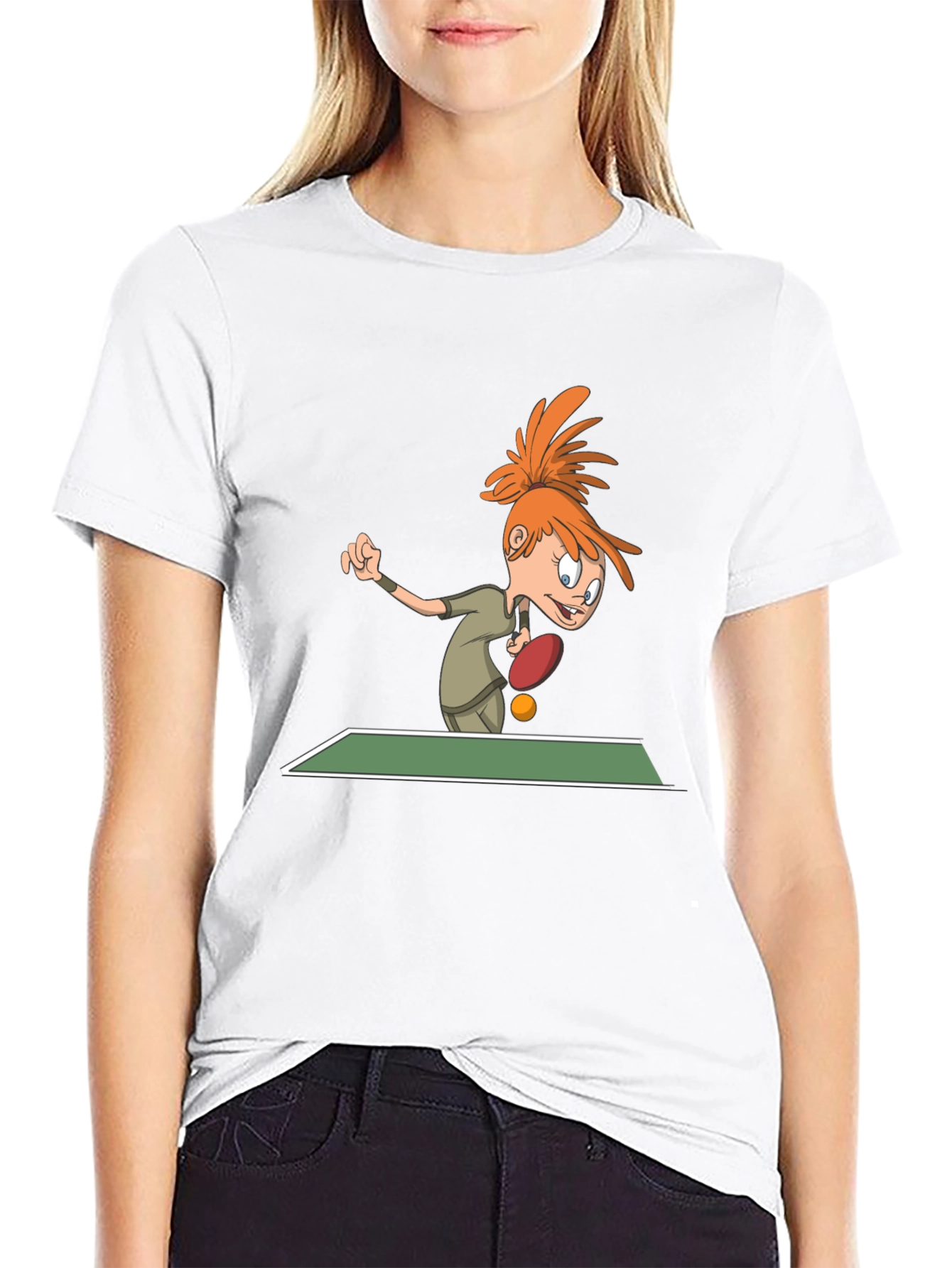 Cartoon Table Tennis T-Shirt - Black