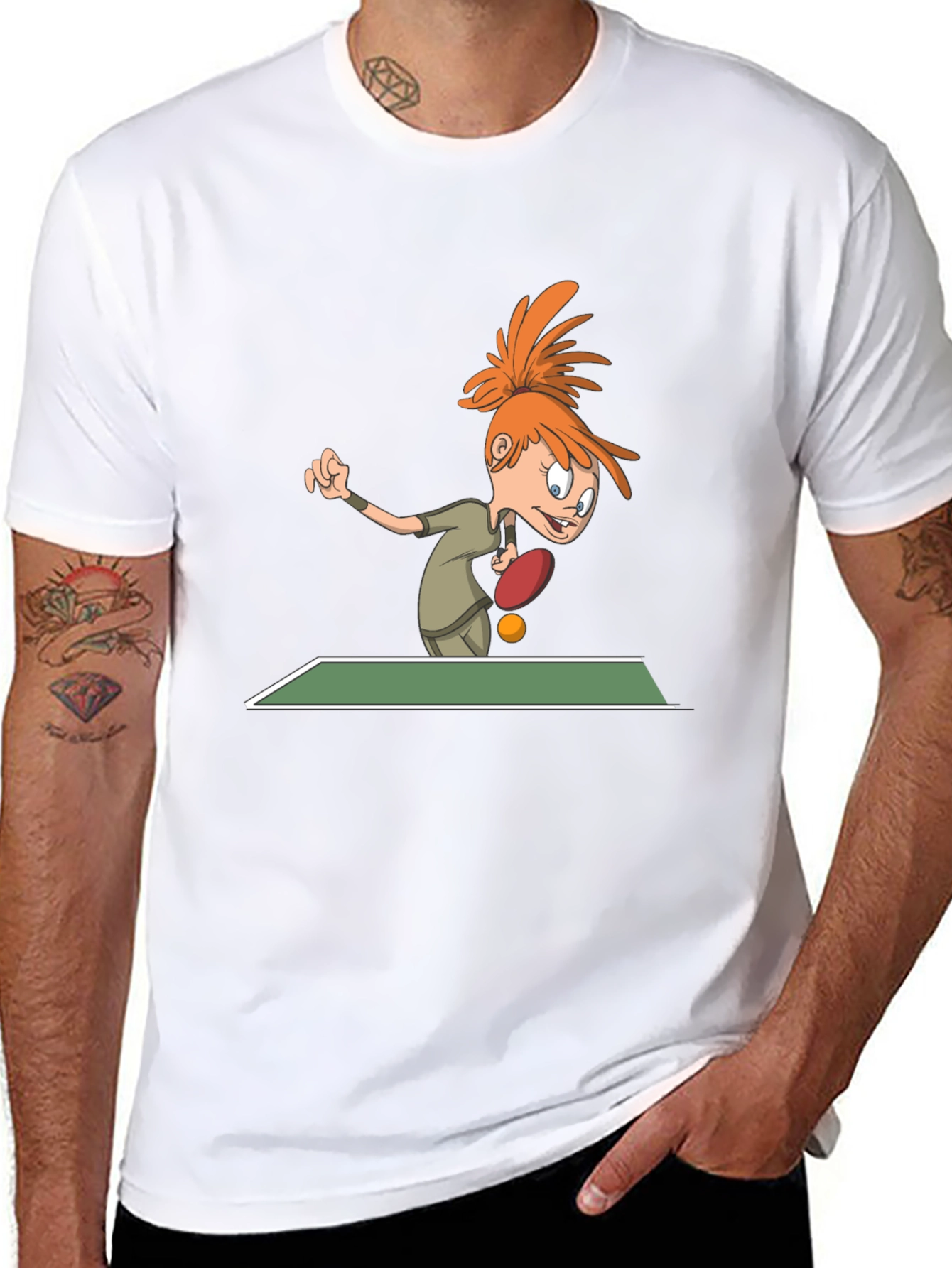 Cartoon Table Tennis T-Shirt - Black