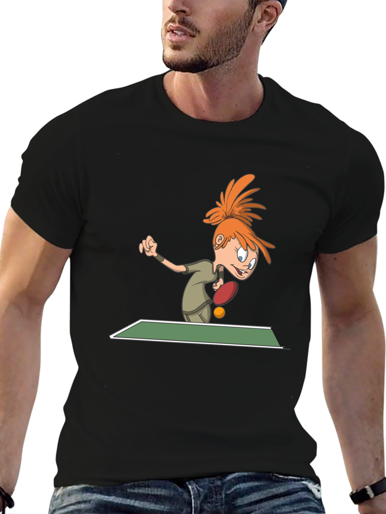 Cartoon Table Tennis T-Shirt - Black