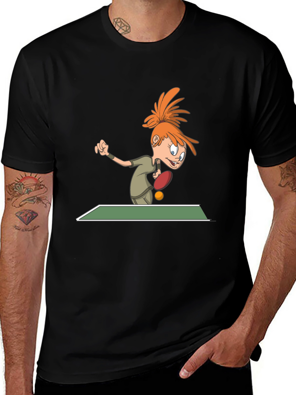 Cartoon Table Tennis T-Shirt - Black