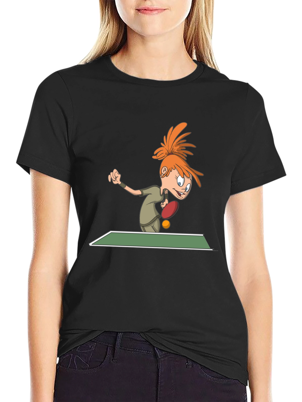 Cartoon Table Tennis T-Shirt - Black