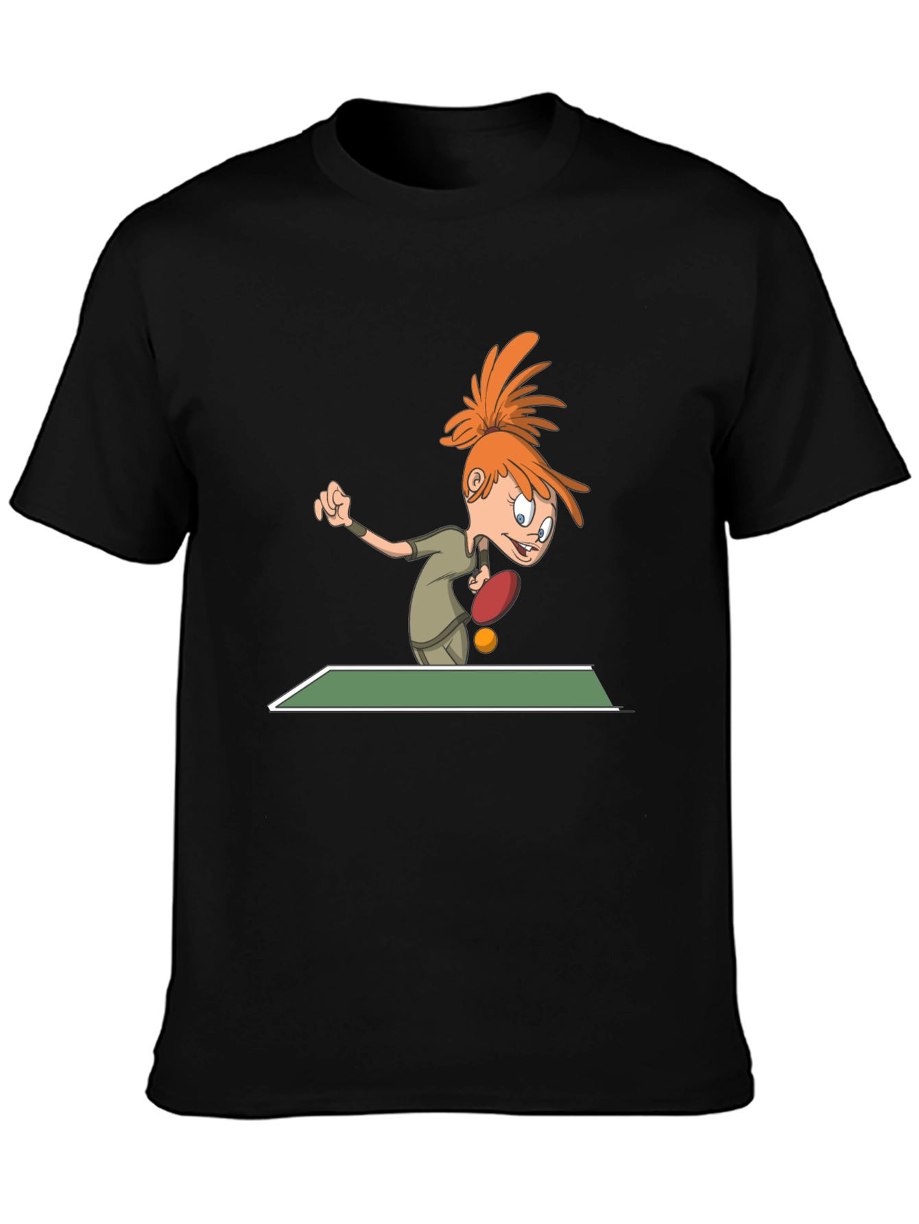 Cartoon Table Tennis T-Shirt - Black