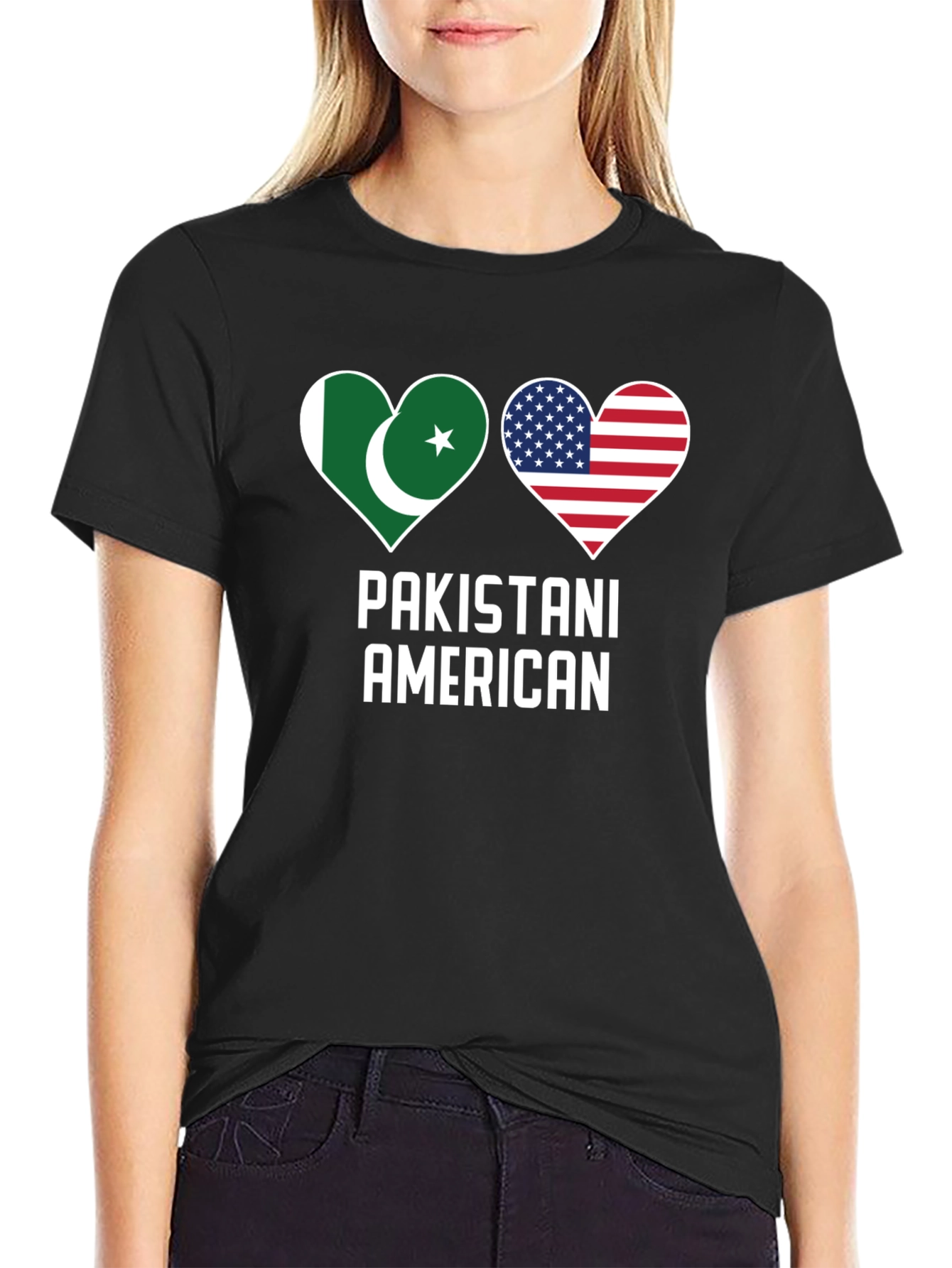 Pakistani American Flag Heart T-Shirt - Dual Heritage Pride