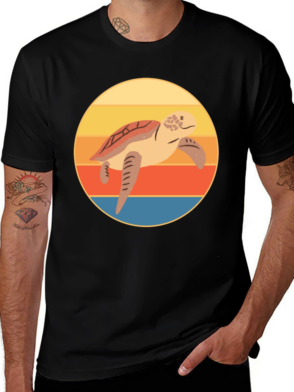 Retro Turtle Sunset Graphic Tee