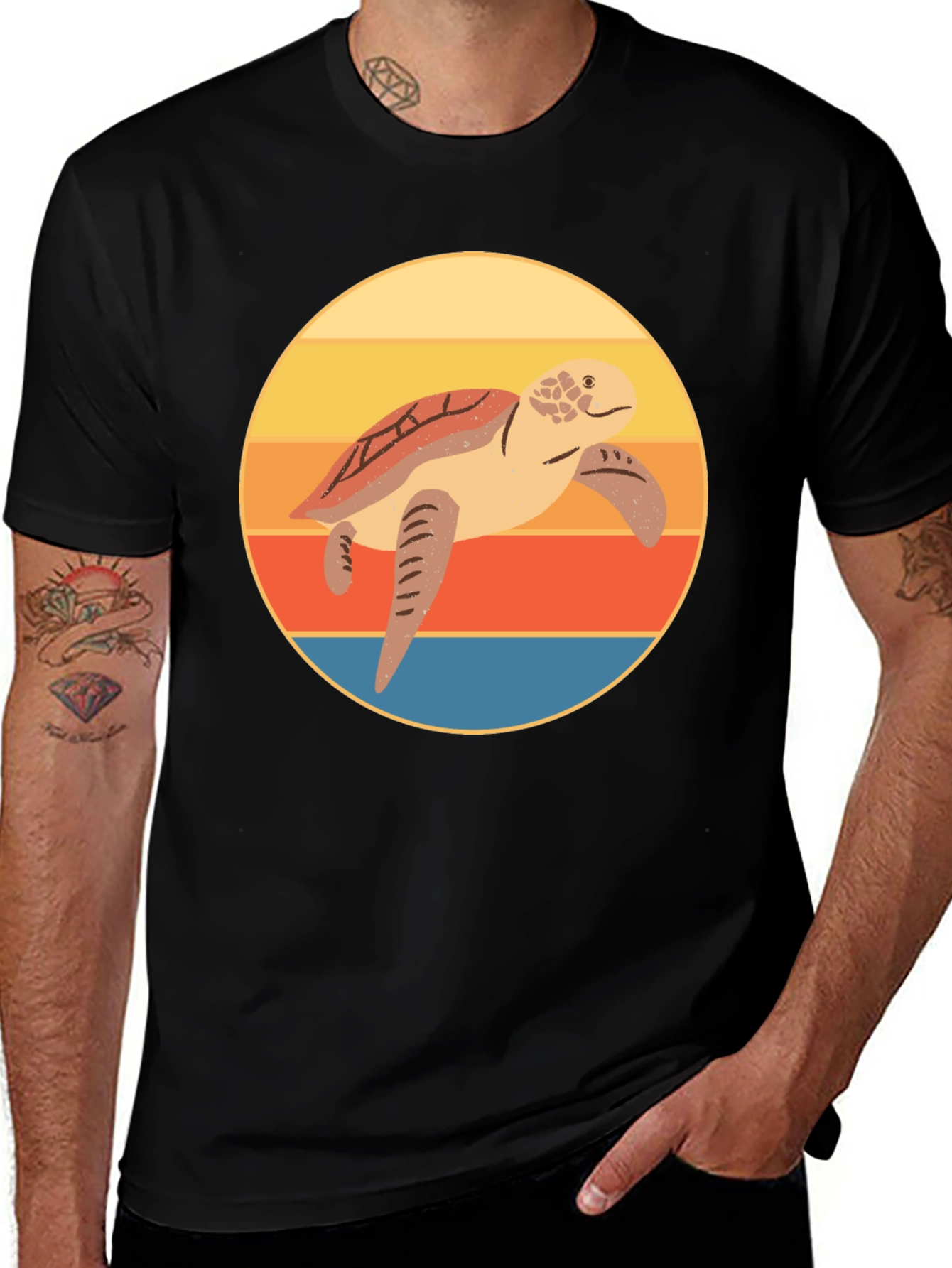 Retro Turtle Sunset Graphic Tee