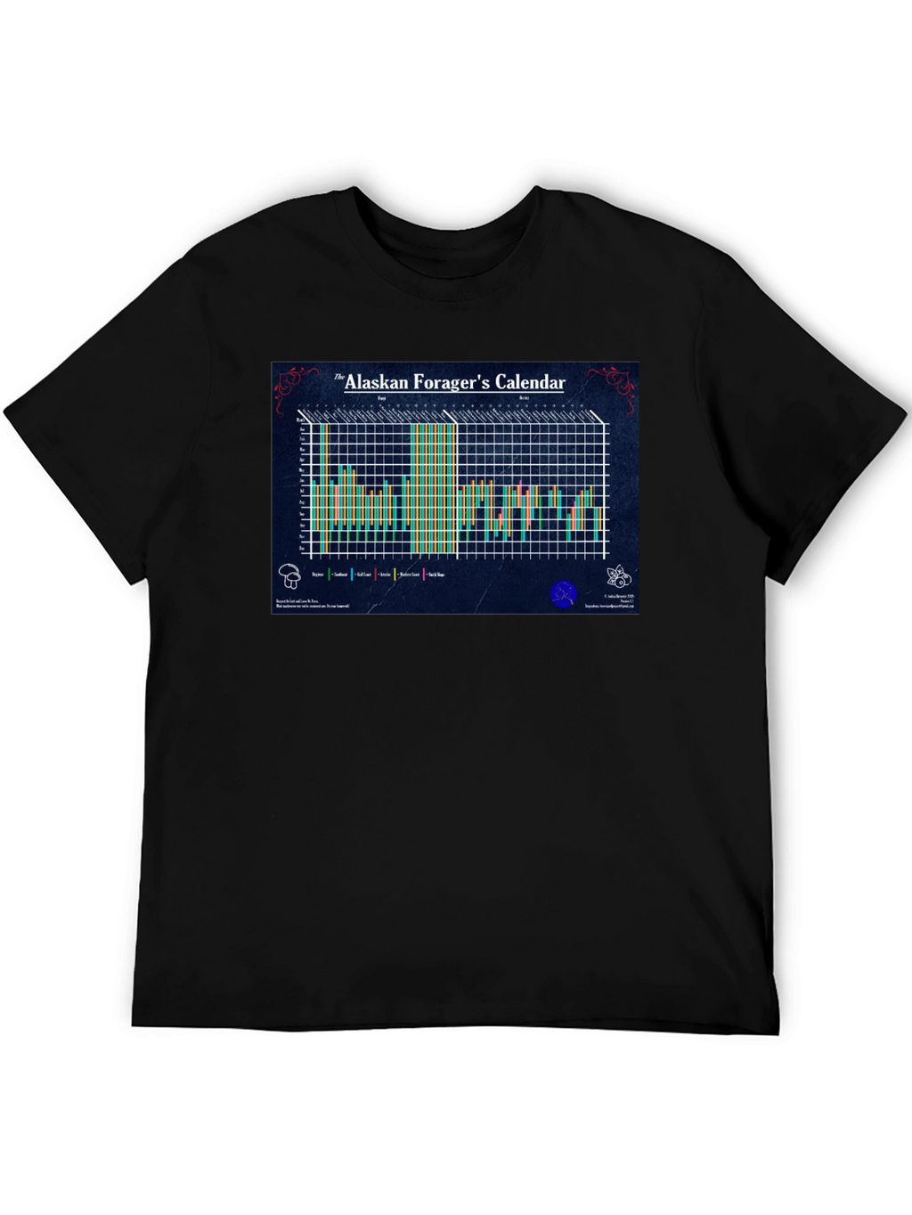 Alaskan Foragers Calendar Black T-Shirt