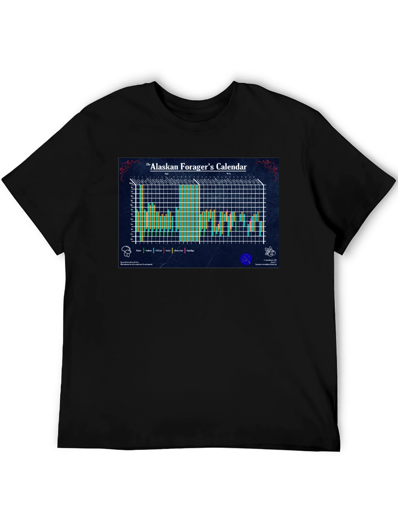 Alaskan Foragers Calendar Black T-Shirt