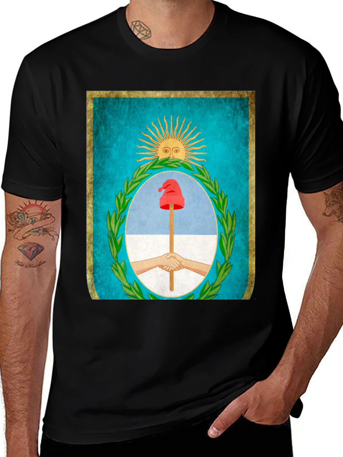 Argentina Flag T-Shirt - Sun Hands Liberty Cap Design