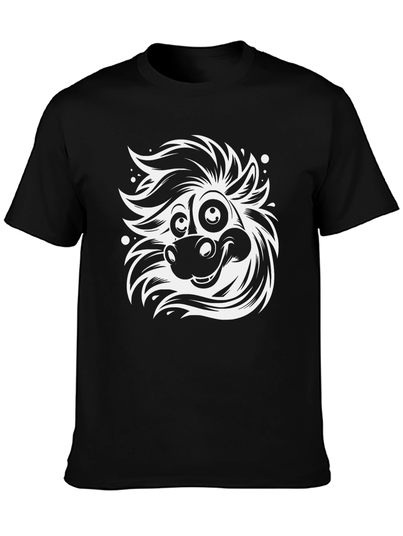 Cartoon Horse Graphic Tee - Black Cotton Blend