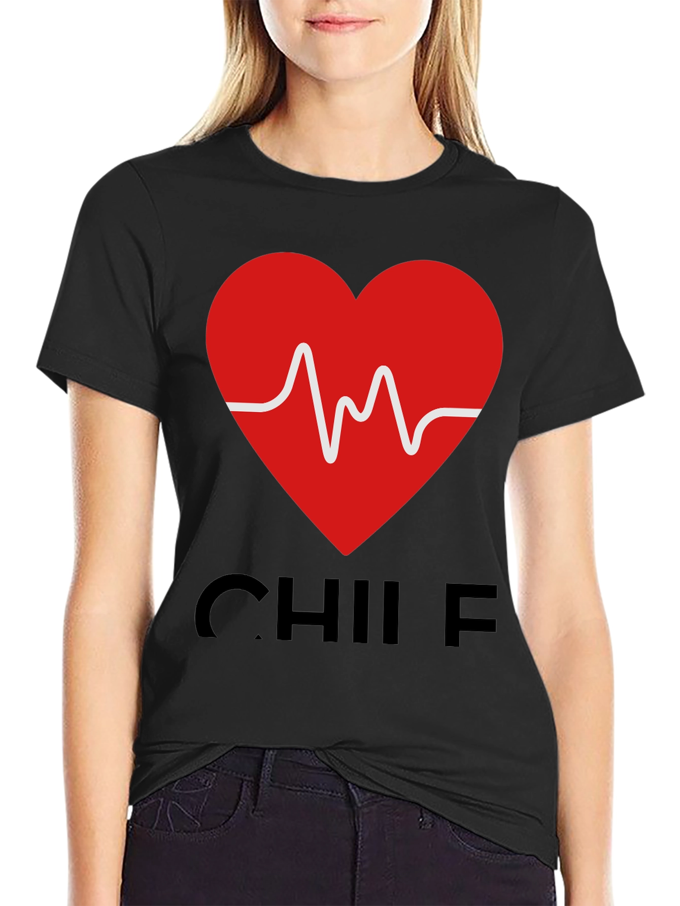 Heartbeat Chile T-Shirt - Black Crew Neck Tee