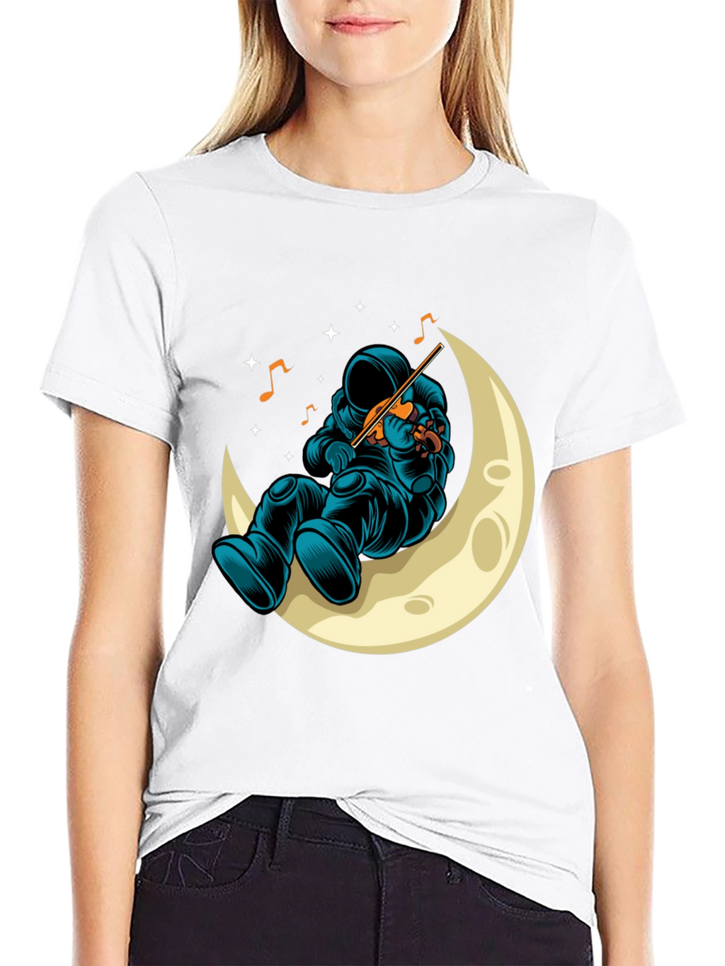 Astronaut Moon Musician Black T-Shirt