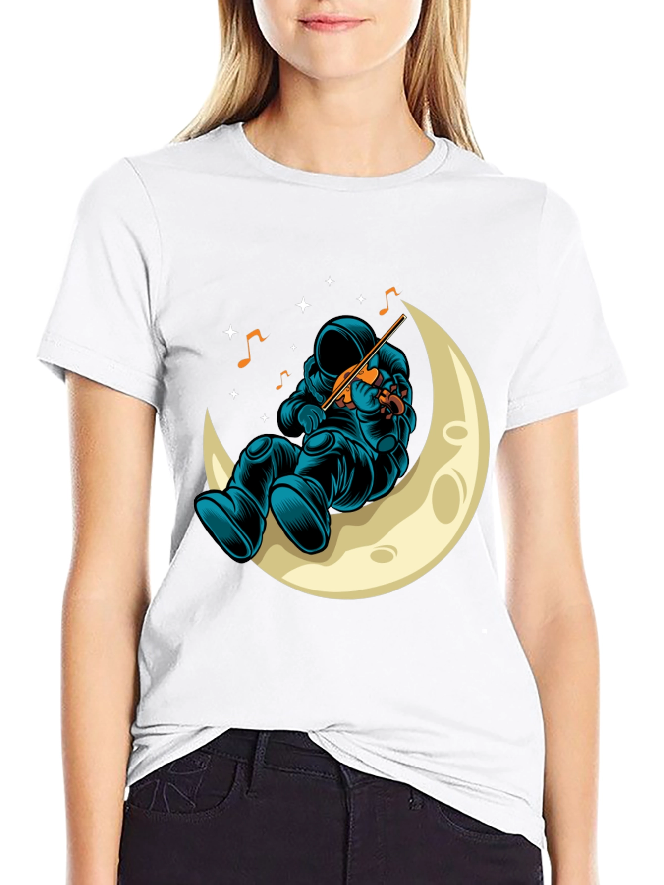 Astronaut Moon Musician Black T-Shirt
