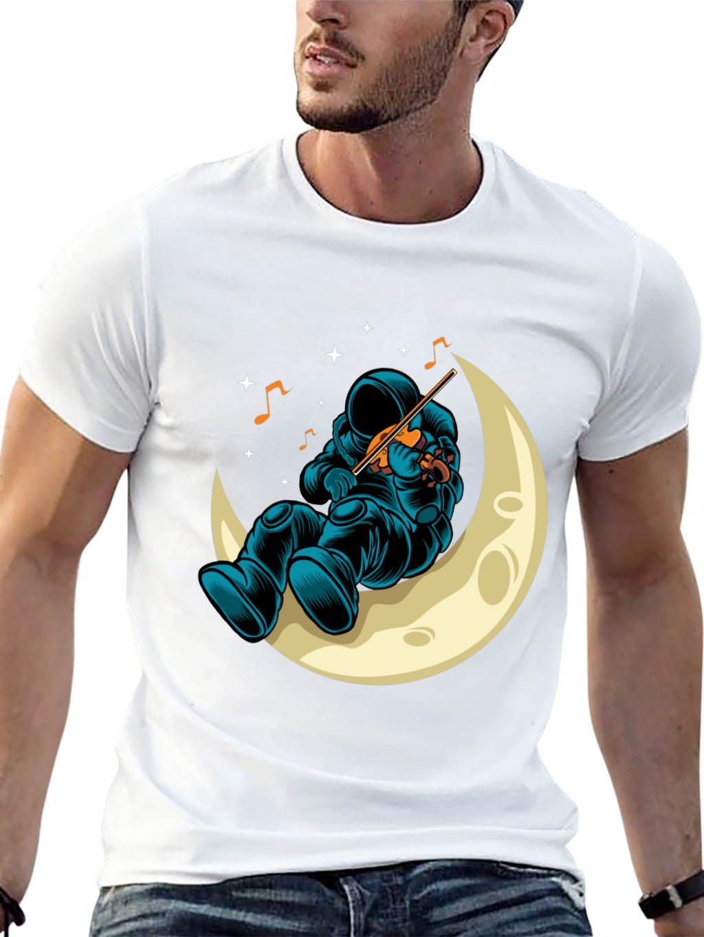 Astronaut Moon Musician Black T-Shirt