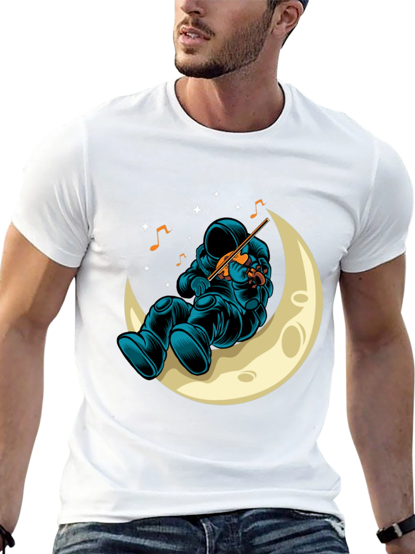 Astronaut Moon Musician Black T-Shirt